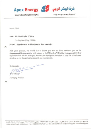 Letter of Appointment