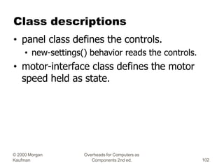 © 2000 Morgan
Kaufman
Overheads for Computers as
Components 2nd ed. 102
Class descriptions
• panel class defines the contr...