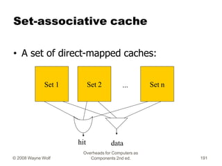 Set-associative cache
• A set of direct-mapped caches:
Set 1 Set 2 Set n
...
hit
Overheads for Computers as
Components 2nd...