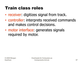 © 2000 Morgan
Kaufman
Overheads for Computers as
Components 2nd ed. 97
Train class roles
• receiver: digitizes signal from...