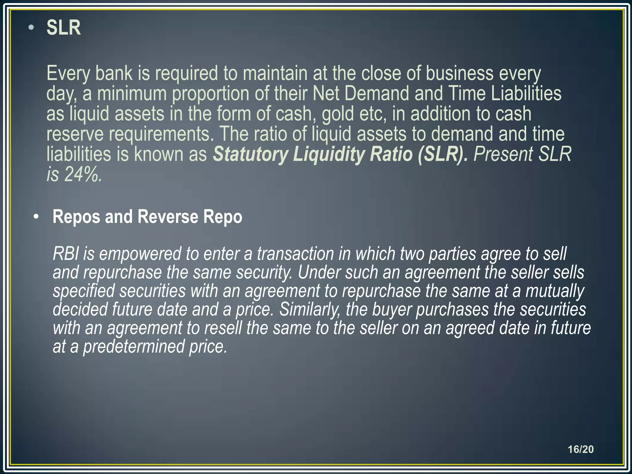 Slr Policy Rbi RBI and its role presentation | PPTX