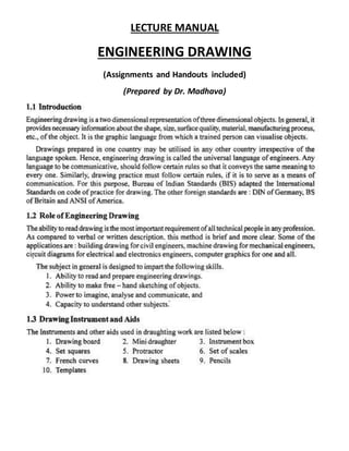 LECTURE MANUAL
ENGINEERING DRAWING
(Assignments and Handouts included)
(Prepared by Dr. Madhava)
 