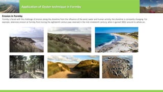 Erosion in Formby
Application of Oyster technique in Formby
Formby is faced with the challenge of erosion along the shoreline from the influence of the wind, water and human activity, the shoreline is constantly changing. For
example, extensive erosion at Formby Point during the eighteenth century was reversed in the mid-nineteenth century, when it gained 300m around its whole arc.
 