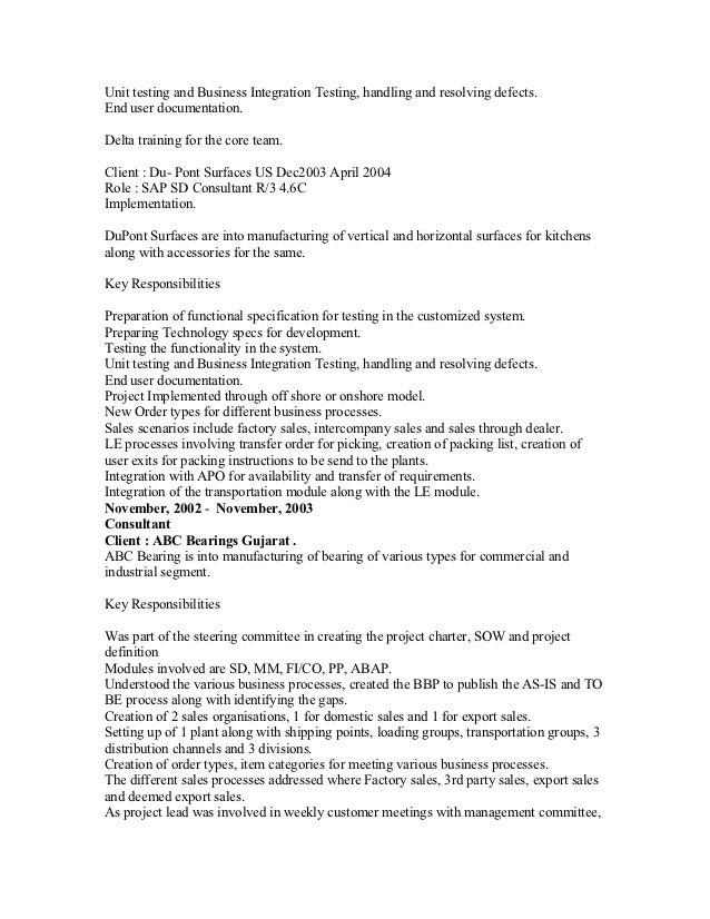 Sap training resume