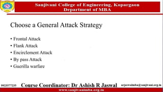 Choose a General Attack Strategy
• Frontal Attack
• Flank Attack
• Encirclement Attack
• By pass Attack
• Guerilla warfare
 