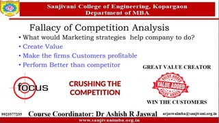 Fallacy of Competition Analysis
• What would Marketing strategies help company to do?
• Create Value
• Make the firms Customers profitable
• Perform Better than competitor
 