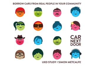 1.0 FACES & LOGOTYPE
CAR NEXT DOOR
C
Logotype - One line Only use supplied logoty
Logos & logotypeLogotype - Stacked
UXD STUDY / SIMON METCALFE
BORROW CARS FROM REAL PEOPLE IN YOUR COMMUNITY
 