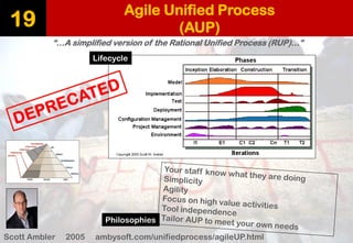 Agile Unified Process(AUP) 
19 
“…A simplified version of the Rational Unified Process (RUP)…” 
Scott Ambler2005 ambysoft....