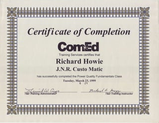 Certifi cateof Completion'/
Richard Howie
hassucc"".,,,,l"oH.:::::y,Ji::men,a,sc,ass
Tuesday,March 23,1999
TrainingServicescertifiesthat
 