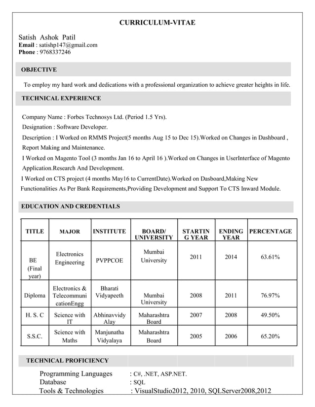 Satish patil resume PDF - Satish Patil Resume 1 638 