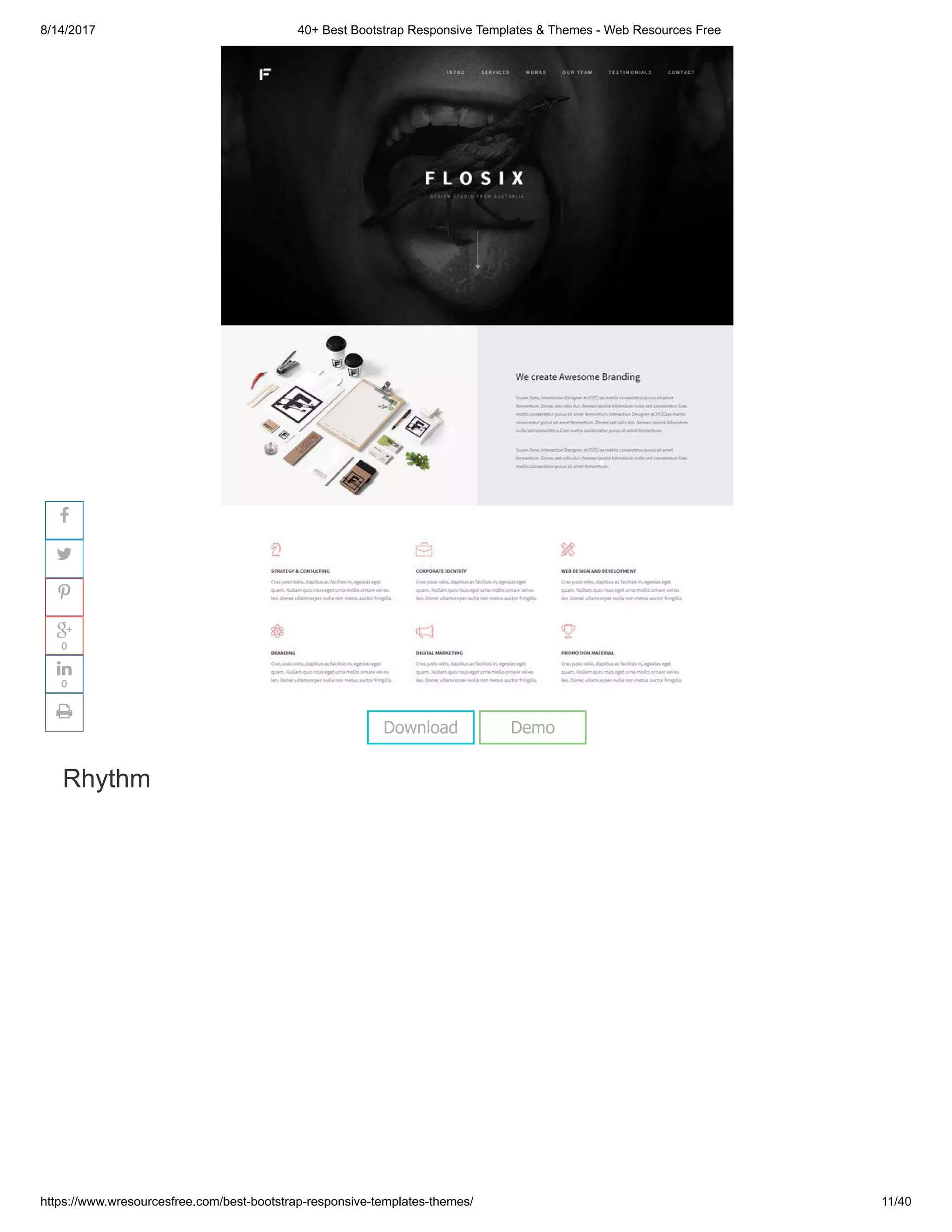 8/14/2017 40+ Best Bootstrap Responsive Templates & Themes - Web Resources Free
https://www.wresourcesfree.com/best-bootstrap-responsive-templates-themes/ 11/40
 
Rhythm
Download Demo




0

0

 