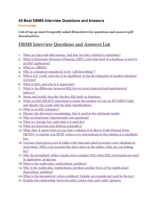 DBMS INTERVIEW QUESTIONS EPUB DBMS INTERVIEW QUESTIONS EPUB