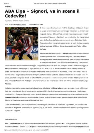 ABA Liga – Signori, va in scena il Cedevita! - Pianeta Basket