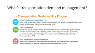 What’s transportation demand management?
• Transportation Sustainability Program
•
 