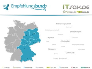 Empfehlungen
Community
Netzwerk
regional
branchenspezifisch
Arbeitgeber
 