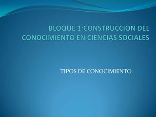 BLOQUE 1:CONSTRUCCION DEL CONOCIMIENTO EN CIENCIAS SOCIALES TIPOS DE CONOCIMIENTO 