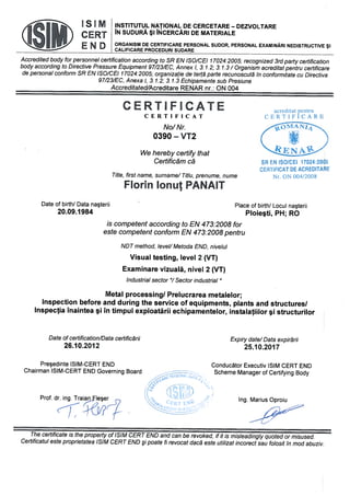 Florin PANAIT - VT Level 2 - EN 473