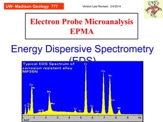 Energy Dispersive Spectrometry
(EDS)
Electron Probe Microanalysis
EPMA
UW- Madison Geology 777 Version Last Revised: 2/4/2014
 