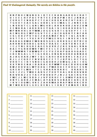 40 endangered animals english worksheet