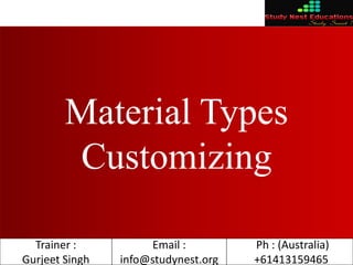 Material Types
Customizing
Email :
info@studynest.org
Ph : (Australia)
+61413159465
Trainer :
Gurjeet Singh
 