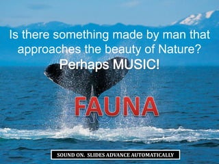 Is there something made by man that approaches the beauty of Nature?  Perhaps MUSIC! FAUNA FAUNA SOUND ON.  SLIDES ADVANCE AUTOMATICALLY 