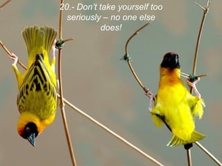20.- Don’t take yourself too
  seriously – no one else
            does!
 