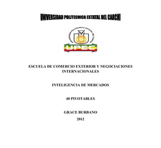 ESCUELA DE COMERCIO EXTERIOR Y NEGOCIACIONES
              INTERNACIONALES


         INTELIGENCIA DE MERCADOS


               40 PIVOTABLES


              GRACE BURBANO
                    2012
 