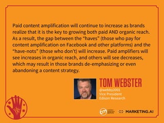 Paid content amplification will continue to increase as brands
realize that it is the key to growing both paid AND organic...