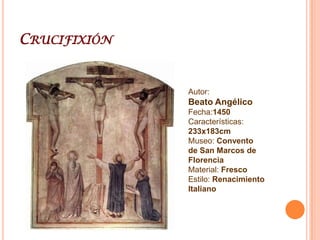 Coronación De MaríaAutor: Beato AngélicoFecha:1441Características:171x151cmMuseo: Convento de San Marcos de FlorenciaMaterial: FrescoEstilo: Renacimiento Italiano