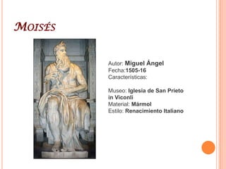 PiedadAutor: Miguel Ángel Fecha:1550-55Características:226cm alturaMuseo: Catedral de FlorenciaMaterial: MármolEstilo: Renacimiento Italiano