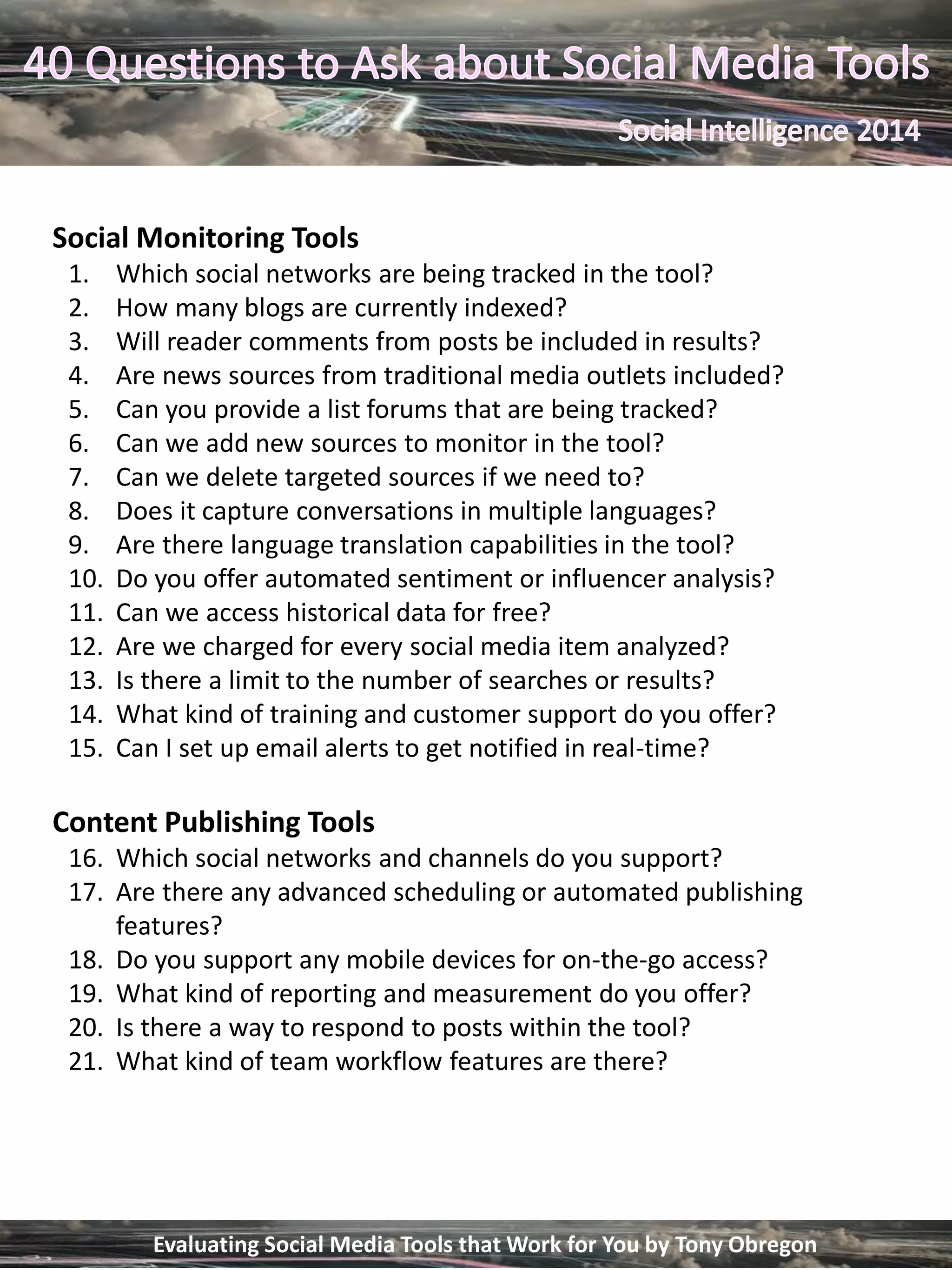 40 Questions to Ask about Social Media Tools PDF