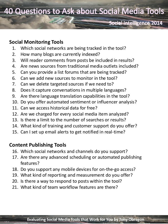 40 Questions to Ask about Social Media Tools