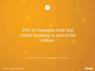CHANGO.COM/RETARGETING
45% of marketers think that
mobile targeting is soon-to-be
mature.
30
Source: Chango-Digiday State of the Retargeting Industry Report (SOTI), May 2014.
 