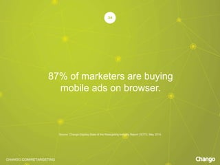 CHANGO.COM/RETARGETING
87% of marketers are buying
mobile ads on browser.
34
Source: Chango-Digiday State of the Retargeting Industry Report (SOTI), May 2014.
 