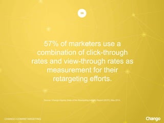 CHANGO.COM/RETARGETING
57% of marketers use a
combination of click-through
rates and view-through rates as
measurement for their
retargeting efforts.
36
Source: Chango-Digiday State of the Retargeting Industry Report (SOTI), May 2014.
 