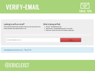 EMAIL TOOL
VERIFY-EMAIL
Check the validity of any email address!
verify-email.org !
 