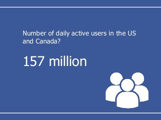 Number of daily active users in the US
and Canada?
157 million
 