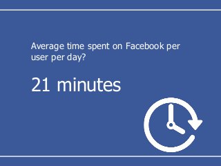 Average time spent on Facebook per
user per day?
21 minutes
 