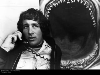 Spielberg takes a call during filming.
Photograph: Allstar
 