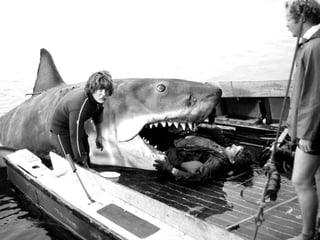 “Richie Helmer touches up the shark.”
Boat operator Charlie Blair confirmed to author Matt Taylor that Bruce’s upkeep was ...