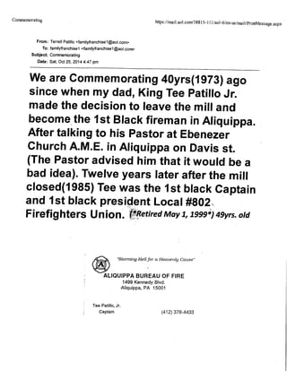 Trinity Kings World Leadership: King Tee of the Patillo Kingdom, Our Pastor at Ebenezer A.M.E. didn't listen about the mill closing. And our pastor Bishop Donald O. Clay would not listen either 43 yrs. later.