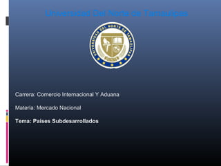 Universidad Del Norte de Tamaulipas
Carrera: Comercio Internacional Y Aduana
Materia: Mercado Nacional
Tema: Países Subdesarrollados
 