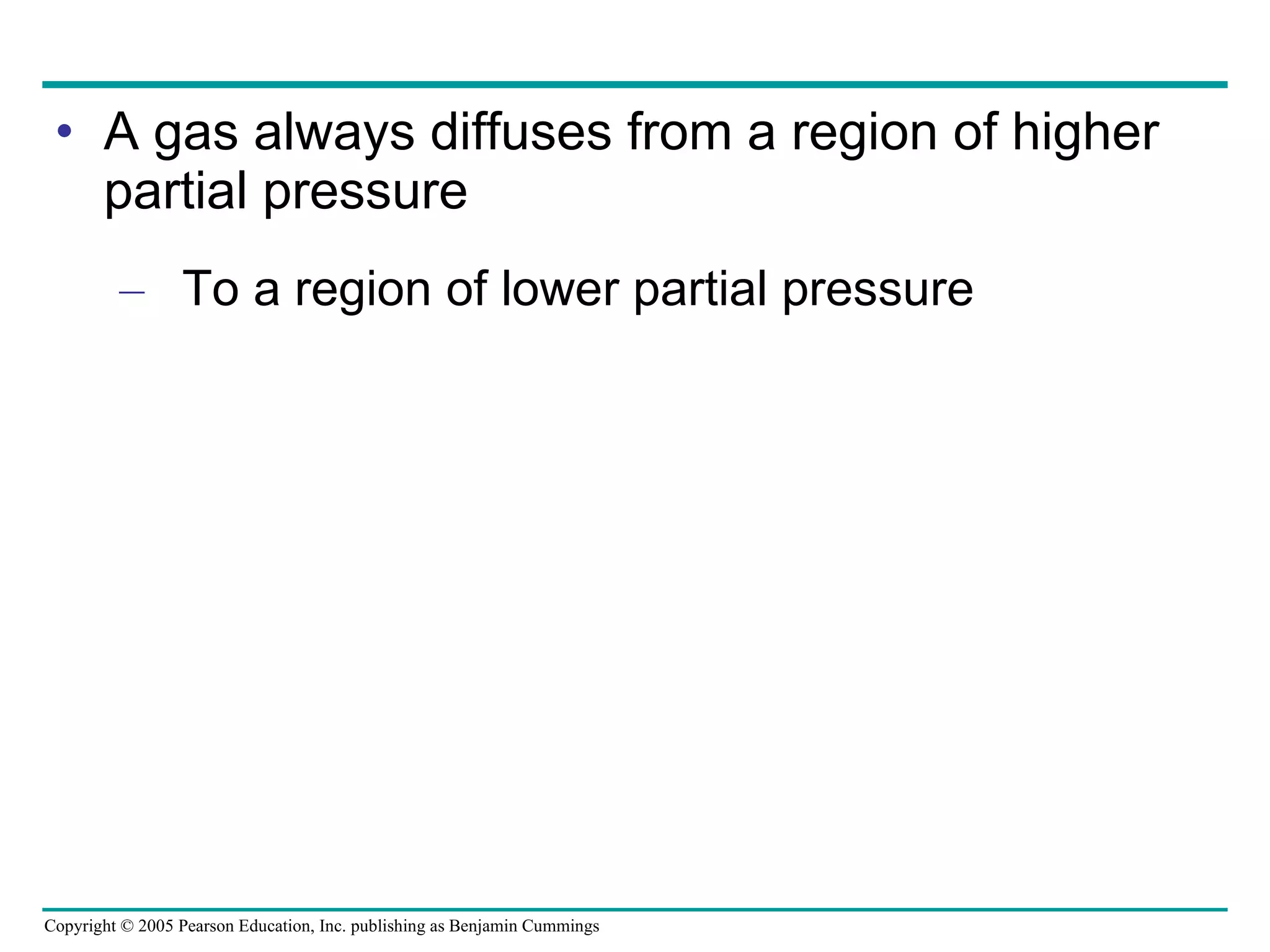 A gas always diffuses from a region of higher partial pressure To a region of lower partial pressure 