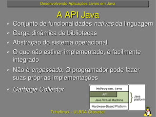 Desenvolvendo Aplicações Livres em Java


                     A API Java
✔   Conjunto de funcionalidades nativas da lingu...