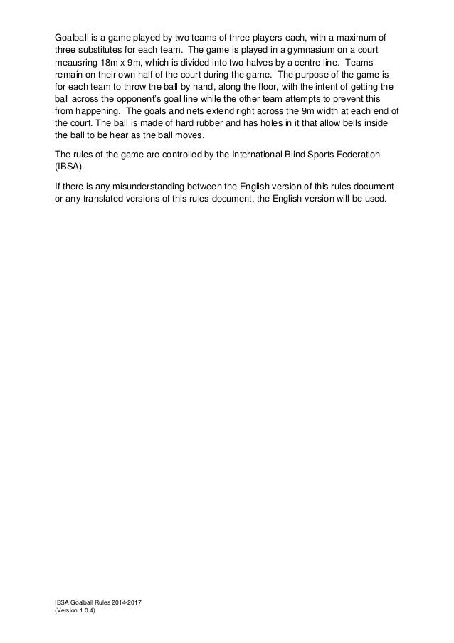 Goalball Regulation Goalball Regulation