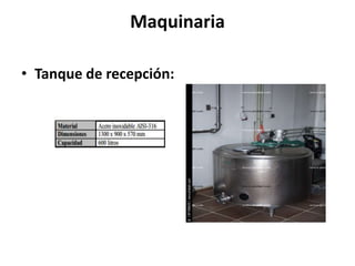 Maquinaria
• Tanque de recepción:
 