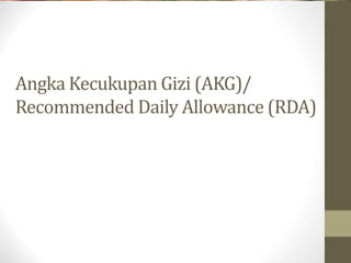 Angka Kecukupan Gizi (AKG)/
Recommended Daily Allowance (RDA)
 