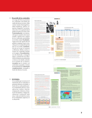 7
• Desarrollo de los contenidos
A lo largo delTexto se presentan
los contenidos articulados por
medio de diversos recursos: relato
central, fuentes historiográficas,
tablas estadísticas, gráficos, es-
quemas, fotografías, caricaturas,
entre otros. En el apartado lateral
podrás encontrar secciones como
Contextualización, con informa-
ción que te ayudará a dar mayor
sentido y significación a alguno
de los contenidos presentados
en el relato central; Vocabulario,
explicación del significado de
palabras complejas o poco cono-
cidas por ti al costado del párrafo
que la o las alude; Cuestiones,
sección en la que te invitamos
a reflexionar, debatir, analizar o
evaluar los contenidos tratados
en la página; Procedimientos,
sección destinada a entregarte
apoyo y orientación en el desa-
rrollo de distintos procedimientos
o técnicas de estudio centrales
en el estudio de la Historia;
recuadros que te remiten con
contenidos ya pasados a manera
deretroalimentación; Información	
complementaria, entregada a
través de diversos recursos.
• Actividades
En la medida que se avanza en el
tratamiento de los contenidos se
presentan distintas actividades, a
través de las cuales podrás prac-
ticar habilidades diversas como:
aplicación, análisis, relación,
comparación, inferencia, formu-
lación de hipótesis, indagación,
valoración y evaluación, entre
otras. Cada actividad da cuenta
de las habilidades implícitas en
su desarrollo.
Hacia el poder total
Tras derrocar al gobierno de Allende y realizada la constitución
de la Junta, el nuevo gobierno contaba solo con el poder mi-
litar. Con el correr de los días y meses, este gobierno de facto
fue haciendo más efectivo su poder político: los ministerios
comenzaban a funcionar, los recursos humanos y económicos
se pusieron en movimiento.
Sinembargo,quedabapendienteelproblemadelalegitimidad
y de la continuidad legal del nuevo régimen.
En la senda de dotar de legitimidad al nuevo régimen, se
organizó para el 11 de marzo de 1974 una celebración pú-
blica para el medio aniversario de lo que ellos denominaron
la “liberación nacional”. Ese mismo día, la Junta publicó su
Declaración de Principios, el documento más importante
hasta entonces, después del famoso bando militar Nº 5 del
11 de septiembre.
Consciente de que los demás miembros de la Junta de
Gobierno no eran totalmente proclives a sus ideas, Augusto
Pinochet se apoyó en el Comité de Asesores de la Junta
(COAJ), integrado mayormente por civiles partidarios suyos, entre los que se
contaban dos abogados de prestigio, egresados de la Universidad Católica: Jaime
Guzmán y Mónica Madariaga.
El problema que debían resolver primero era el de la unidad de mando. Dentro de
la Junta se había hecho correr la idea de la presidencia rotativa, que entre otros,
compartían José Toribio Merino y Gustavo Leigh. Además, desde sus inicios, la
Junta había decidido repartir entre las distintas ramas de las FF.AA., los principales
ministerios: el Ejército controlaría Interior y Relaciones Exteriores; la Armada, Eco-
nomía; la Fuerza Aérea, el área Social, etc. Sin embargo, esta modalidad generaba
duplicación de esfuerzos y numerosos roces entre unos y otros.
Para resolver estos problemas, surgió el decreto 527, creado por el COAJ (con instruc-
ciones del General Pinochet), presentado a la Junta y finalmente publicado el 27 de
junio de 1974. En el mismo acto, Pinochet fue ungido Jefe Supremo de la Nación.
Sin embargo, esta figura era ambigua, y provocaba una discontinuidad con la
tradición jurídico- política de la Nación. Formalmente, A.Pinochet pasó a ocupar
el Poder Ejecutivo y el resto de la Junta, el Legislativo, pero tal organización no
resultaba suficiente. Era necesario algo más.
Los decretos siguientes fueron resolviendo el problema de la legalidad de las deci-
siones de la Jefatura y de la Junta. En ese sentido, el decreto 788, del 4 de diciembre,
fue clave: establecía la preeminencia de los decretos por encima de la Constitución
de 1925, en caso de que hubiera conflicto entre ambos cuerpos legales.
El decreto 788 dejó abierta la vía para que Pinochet quedara como Presidente de
la República, lo que quedó zanjado el 17 de diciembre de 1974, una vez que la
Junta, no sin una áspera discusión interna, terminara por aprobarlo.
Si bien la Junta continuó ejerciendo importantes cuotas de poder, su rango de
acción se vio seriamente limitado frente a las facultades de Augusto Pinochet. De
este modo, en el plazo de poco más de un año, se establecieron las bases materiales
y políticas del poder militar.
Destacamentos militares durante el golpe.
La derecha pinochetista
“Elapoyoqueleotorgóladerecha–suspartidos,
empresariosyprensa-aladictaduramilitarfue
total. Una que otra figura aislada tomó distan-
cia, pero quienes posteriormente trataron de
constituirse como partido de derecha contrario
a la dictadura no lograron apoyo electoral, y el
intento se frustró. La derecha fue pinochetista.
Másaún,comoyadecíamos,fueronsectoresde
derecha los que le imprimieron los contenidos
sustantivos que tuvo el régimen militar y que
aúnprevalecen,tantorespectodesustransfor-
macioneseconómico-socialescomodelanueva
institucionalidadpolíticainstauradaenesosaños”.
Fuente:Correa,S.Conlasriendasdelpoder.Laderecha
chilena en el siglo XX. Obra citada.
Capítulo 1 | Los años del poder total 195
U N I D A D 4
Procedimiento
Para analizar el documento que se presenta más
arriba,revisalasorientacionesqueseentreganpara
su análisis, en la página 37 delTexto.
Reúnete con dos compañeros, lean el documento que
se adjunta y basándose en él, presenten en conjunto una
síntesis histórica (ver página 19 del texto), de no más de
tres páginas, en la cual respondan las siguientes preguntas:
1.	 ¿Cuál era el objetivo económico principal establecido
por la CORFO?
2.	 ¿Cómo se pretendía alcanzar ese objetivo? Es decir,
¿qué medidas se realizarían para llevarlo a cabo?
3.	 En el documento se plantea la“intensificación de la
propaganda general a favor de los productos nacio-
nales”. ¿Cuál era el sentido de esta medida y qué se
pretendía lograr con ella?
En relación con el mapa que se ofrece a la
izquierda, y considerando la información
de la página anterior, responde:
1.	 ¿Cuáles	eran	los	países	que	estaban	
en	el	centro	de	la	economía	mundial	
y	en	qué	áreas	se	especializaban	sus	
economías?
2.	 Según	la	teoría	de	la	CEPAL,	¿en	qué	
clasificación	se	encontraba	Chile?	
¿Por	qué?	
Análisis, inferencia y relación
A c t i v i d a d
4.	 ¿De qué forma los tratados internacionales con otros
países podía favorecer el desarrollo de la producción
nacional? Establezcan un ejemplo y justifiquen su
respuesta.
5.	 Se ha dicho que entre los requisitos para la formación
de la CORFO, el nuevo modelo debía considerar la
protección del trabajo. ¿De qué modo el documento
satisface este requisito del modelo?
¿Cómo se pretendía incentivar el desarrollo de la
industria nacional?
Documento 1
Política general de apoyo a la producción industrial
“Es necesario reforzar la política de protección a la industria nacional a través de organismos estatales, con las siguientes
medidas que la complementen para su mayor eficacia:
a. Correlación entre las diferentes reparticiones públicas e instituciones particulares vinculadas a la producción, para evitar
dispersión de esfuerzos y hacer más oportuna y efectiva la ayuda que pueda proporcionarse a la industria…
b. Reserva parcial o total del mercado interno para las industrias nacionales que puedan surtirlo en las debidas condiciones,
por medio de la aplicación de la Ley de Licencias y Contingentes, de importación y exportación, de la de Aprovisiona-
miento del Estado, de la de Control de Cambios, de la propia ley de Fomento, y mediante la disposición de que todas
las empresas estatales y semifiscales den preferencia en su abastecimiento a los artículos de fabricación nacional que
cumplan con los requisitos mínimos.
c. Intensificación de la propaganda general a favor de los productos nacionales.
d. Adaptación de la legislación vigente a las necesidades que origine el desarrollo del Plan de Fomento.
e. Celebración de Tratados y Convenios Comerciales con otros países y revisión de los vigentes, con miras al desarrollo de
la producción nacional.
f. Dignificación del trabajo técnico y manual; creación de cursos de instrucción complementaria para obreros y aprendices,
dentro de aquellas industrias fomentadas por el Estado y que por su índole se prestan para ello; y envío de egresados
de las Universidades y Escuelas Industriales y Comerciales a perfeccionar sus conocimientos en el extranjero.
g. Estimular la cooperación entre las empresas industriales de un mismo ramo, con el objeto de perfeccionar la industria
y de facilitar la distribución de sus productos, procurando la rebaja de costos y la mejora de las calidades.”
Fuente: Corporación de Fomento de la Producción, Plan de fomento industrial, 22 de septiembre de 1939.
Documento 2
Relaciones centro-periferia en el mundo, 1950
Países centro desarrollados
Países periferia sub-desarrollados Países socialistas
Fuente: Producción editorial.
Capítulo 1 | Los gobiernos radicales 63
U N I D A D 2
INDICADORES ECONÓMICOS,1980-1986
Año PIB (% anual)
Salario Real
(1995= 100)
Inflación
Balance Fiscal
(% del PIB)
Reservas Internacionales
Brutas(mills de U$)
Deuda externa públi-
ca (% del PIB)
Balanza de Pagos
(en mills de U$)
1980 7,94 77,955 31,24 5,41 5.658,9 16,01 1.244,0
1981 6,21 84,087 9,54 2,56 4.807,7 12,87 67,5
1982 -13,59 84,087 20,73 -1,02 3.212,7 18,81 -1.165,3
1983 -2,80 75,328 23,09 -2,67 2.489,5 38,17 -541,5
1984 5,89 75,328 23,04 -2,95 2.471,8 47,98 16,6
1985 1,97 71,824 26,42 -2,22 2.255,4 71,78 -98,9
1986 5,60 73,576 17,36 -0,92 2.213,5 79,82 -228,2
La Crisis Bancaria de 1982
Lee la siguiente tabla sobre indicadores económicos para que la comentemos.
Esta tabla es muy similar a la que se entrega en la página 203, con la única diferencia
de la última columna de la derecha, titulada Balanza de Pagos, que se refiere a la
diferencia entre lo que se paga por importaciones y lo que ingresa en Chile por
exportaciones. Como puedes observar de esta tabla, en todos los indicadores existe
una tendencia negativa entre 1981 y 1985: el PIB decreció entre 1982 y 1983; el
salario se desplomó desde 1981 a 1985; la inflación pasó a dos dígitos desde 1982 en
adelante; el Balance Fiscal fue negativo entre 1982 y 1986: las reservas se redujeron
a menos de la mitad entre 1980 y 1986, y la balanza de pagos comenzó en 1982
a registrar índices negativos (se pagaba más de lo que ingresaba en la economía).
Factores de la Crisis
¿Qué fenómeno permitiría explicar este derrumbe de todos los indicadores eco-
nómicos? Esa tendencia se explicaba porque entre 1981 y 1983 se produjo una
profunda crisis económica en Chile.
¿A qué se debió? A múltiples factores tanto internos como externos. Algunos de
ellos fueron: el sobreendeudamiento internacional de la empresa privada, la des-
aceleración de la economía desde 1981, la crisis de expectativas de los agentes
económicos, el encarecimiento del crédito internacional desde 1982, el deterioro
de los términos de intercambio internacional desde 1981, etc.
De todos estos factores, fue clave el sobreendeudamiento de las instituciones
productivas y financieras privadas. Cuando estudiaste el Plan de 1975 te debes
haber dado cuenta de que la economía, entre 1975 y 1980, creció en
todoslosplanos.Esaexpansiónsefinanciómedianteendeudamiento
de la empresa privada con la banca internacional, lo que permitió
la acumulación de reservas internacionales y la privatización de la
deuda externa: en 1981, el 89,3% de la deuda externa era privada.
Hasta 1980 esta expansión con endeudamiento se solventó con las buenas cifras
económicas, lo que generó un aumento de las expectativas de que el futuro depa-
raba bonanzas económicas. Por esta razón, las empresas chilenas se endeudaron
con los bancos nacionales, y los bancos, a su vez; con la banca internacional.
Mientras la situación internacional lo permitió, aquello funcionó bastante bien,
pero en 1981 las cosas comenzaron a cambiar. El primer signo de este cambio,
Fuente: Braun y otros, obra citada, diversas páginas.
Recuerda que los pilares del nuevo modelo
económico inaugurado en 1975 eran:
• Reducción de la influencia del Estado
en la economía: no solo menos empresas
estatales, sino también menor intervención
en el mercado.
• Aperturacomercialexterior,paraincentivar
laeconomíainternamediantelacompetencia
externa.
• Liberalización de todos los mercados: de
tierra, trabajo y capital.
• Controldelainflación,medianterestricciones
al gasto público (social y económico).
Contextualización
Deterioro de los términos de intercambio:
quiere decir que los precios internacionales de
lasmateriasprimascrecenmenosquelosdelos
bienesdecapital,ocaenmásrápido.Esoimplica
queelpaísespecializadoenmateriasprimas(el
nuestro)tienequeproduciryexportarmáspara
recibirlosmismosingresos,yquelasimportaciones
aumentan su valor relativo.
III Medio | Historia y Ciencias Sociales228
Procedimiento
Revisalasorientacionesqueseentreganparaanalizar
una tabla estadística, en la página 70 delTexto.
Revisaenquéconsisitió
este plan, en las pági-
nas203a205delTexto.
El sufragio presidencial femenino (1949)
En1941elPresidentePedroAguirreCerdaplanteóalaclasepolíticachilenalanecesidad
delegislarsobreelsufragiofemenino.ElproyectofueelaboradoporElenaCaffarena,pero
larecaídayposteriorfallecimientodelPresidente,postergaronladecisióndelparlamento.
En 1944 se celebró un amplio congreso en el que participaron representantes de más
de 200 organizaciones femeninas, las que acordaron crear la Federación Chilena de
InstitucionesFemeninas(FECHIF).BajolapresidenciadeAmandaLabarca,laFECHIF
representó a agrupaciones de diversos credos religiosos, políticos y sectores sociales.
Desde un punto de vista político, sus integrantes iban desde liberales hasta socialistas.
Ungranapoyoalacausafeminista,fueelnombramientodeGabrielaMistralcomola
primeraPremioNobeldelahistoriadeChile.Lapoetisachilenafueunadelasdefenso-
rasdelmovimientofemeninosufragistadelosaños40,ysumerecidoreconocimiento
porsutalentoartístico,fuerecibidocomounrecordatoriodequelasdiscriminaciones
hacialamujer,comotodoslosprejuicios,sebasabanensupuestosfalsosdeinferioridad.
La FECHIF fue tal vez la organización feminista más poderosa de la historia de
Chile; su presión social por lograr la igualdad de derechos se volvió urgente y sis-
temática. Su programa no solo incluía el sufragio, sino un férreo compromiso con
la democracia, la paz y el fin de todas las discriminaciones en contra de la mujer;
en 1947, la FECHIF creó la Comisión de Defensa de la Mujer, destinada a atender
denuncias de violación a sus derechos laborales.
También afiliado a la FECHIF, en 1946 se fundó el Partido Femenino, liderado por
María de la Cruz. Este partido realizó masivas concentraciones públicas, foros y
actividades de propaganda. Con el correr del tiempo llegó a apoyar la candidatura
presidencial de Carlos Ibáñez del Campo (1952), y en 1953, María de la Cruz fue
electa como la primera senadora de la historia chilena.
Sin embargo, para lograr aquellos propósitos, era necesario obtener la completa
igualdad en derechos civiles. En 1945, la FECHIF presentó ante el Senado un pro-
yecto de ley para modificar la ley general de elecciones. Pese a que esta cámara
lo aprobó, la discusión en la cámara de Diputados quedó detenida durante largos
años. En medio de las deliberaciones, la FECHIF aumentó la presión en contra de los
partidos políticos, y tras fuertes y tensas negociaciones, el proyecto fue finalmente
aprobado el 21 de diciembre de 1948. El 8 de enero de 1949, en un acto público
celebrado en elTeatro Municipal de Santiago, el presidente Gabriel GonzálezVidela
firmó la ley que autorizaba el voto político pleno para las mujeres chilenas.
Análisis, relación y síntesis
Considerandolainformacióncontenidaenesta
página,desarrollalassiguientesactividades:
1.	 Elabora	un	mapa	conceptual	con	los	principales	
acontecimientos	que	llevaron	al	estableci-
miento	del	sufragio	presidencial	femenino.
2.	 En	relación	con	el	contenido	del	documento	de	
Amanda	Labarca,	determina	las	reivindicaciones	
y	demandas	que	postulaba	la	FECHIF.
3.	 En	el	documento	se	dice:	“este problema es
a la vez tragedia, derroche y amenaza para
el porvenir y crecimiento de la raza.”	¿Qué	
quiere	decir	la	autora	con	esta	frase?	¿Estás	
de	acuerdo?	Justifica	tu	respuesta.
“Noabogoporunfeminismodesuperioridad,sino
deequivalencias,nopretendoafirmarquetodaslas
mujeresseanvíctimasinocentes,niquetodoslos
hombresolvidenoignorensusresponsabilidades.
Tampoco es mi ánimo concluir que la miseria de
los niños y de mujeres obreras se deba siempre
al despilfarro masculino. No. Tal como sé que
los cargadores de Tocopilla y de otros puertos
norteños –de los mejores pagados de toda la
costadelPacífico-nogolpeanenelmesóndelbar
para pedir una media pilsener, sino un metro de
botellasounamesaenteradecerveza,mientrasla
cónyugeylaproleseconsumenenladesnutrición,
meconstaigualmentequeenmuchasindustrias
y no en pocas oficinas y casas comerciales, los
salarios no bastan para subvenir a una mínima
decencia.Elobjetodemispalabrasesotro:escrear
unaatmósferadesimpatíaycomprensiónhaciala
mujermaltratada,alaqueChileleestádebiendo
hoylavidademuchosdesushijos.Nuestropunto
demiraeselporvenirdeéstos.Esmuydifícilque
seannormales,bienquietosconlavida,animosos
yalegressihafalladoelhogar.Enél,varónymujer
tienenderechoscorrelativos.Lasseccionesdelos
sindicatosydelospartidospolíticosquetrabajan
porelbienestardelasgrandesmasaspopulares,
deberían ocuparse de este problema que es a la
veztragedia,derrocheyamenazaparaelporvenir
ycrecimientodelaraza.”	
Fuente: Amanda Labarca.“La mal tratada”, 1946;
en Eltit, D. Crónica del sufragio femenino en Chile.
(1992). Sernam.
A c t i v i d a d
Fuente:Gaviola,E.yotras.Queremosvotarenlaspróximaselecciones.Centrodeanálisisydifusióndelacondicióndelamujer,1986.
Capítulo 1 | Los gobiernos radicales 57
U N I D A D 2
U1 HISTORIA IIIº MEDIO 2012.indd 7 07-01-13 16:34
 