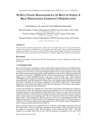 SUPPLY CHAIN MANAGEMENT OF RICE IN INDIA: A RICE PROCESSING COMPANY’S ...