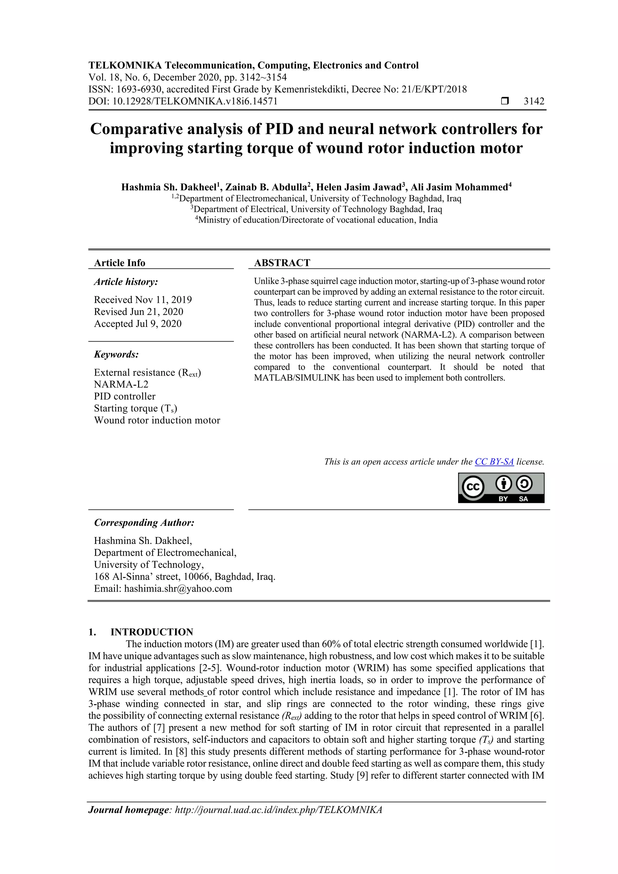 Comparative analysis of PID and neural network controllers for ...